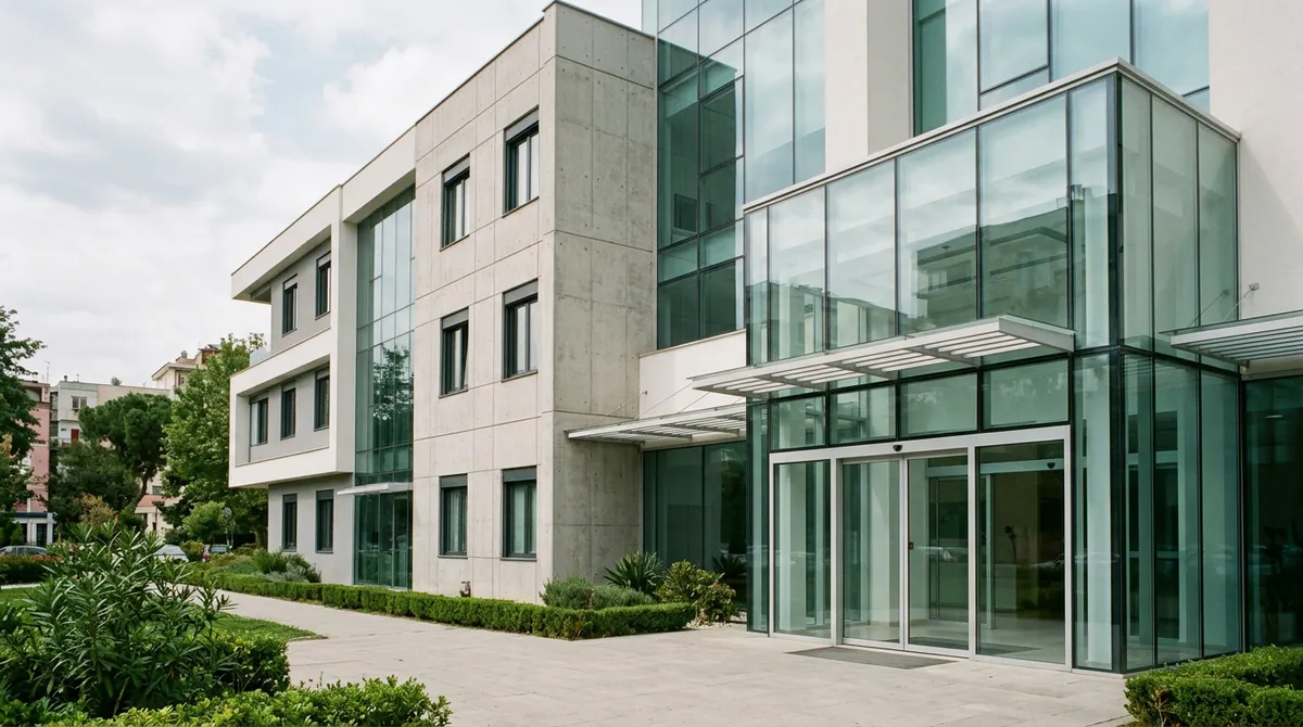 Façade d'une clinique privée moderne à Tirana
