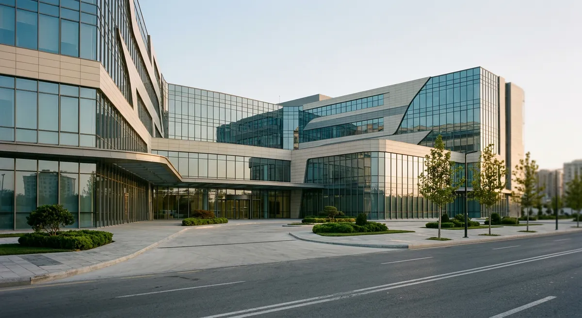 Façade moderne d'un hôpital privé international à Bakou
