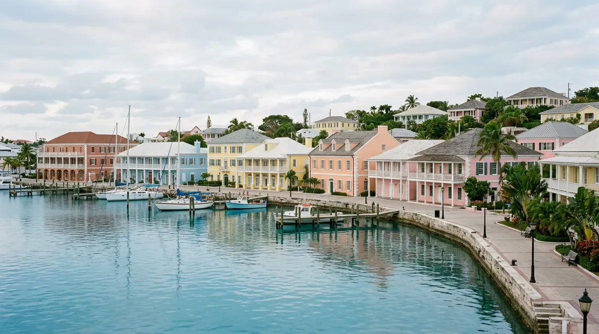 Vue côtière de Nassau avec ses bâtiments coloniaux aux Bahamas