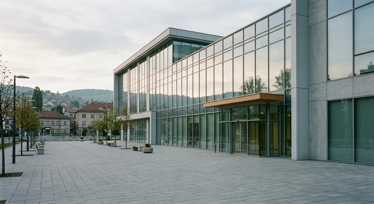 Façade d'un hôpital privé moderne à Sarajevo