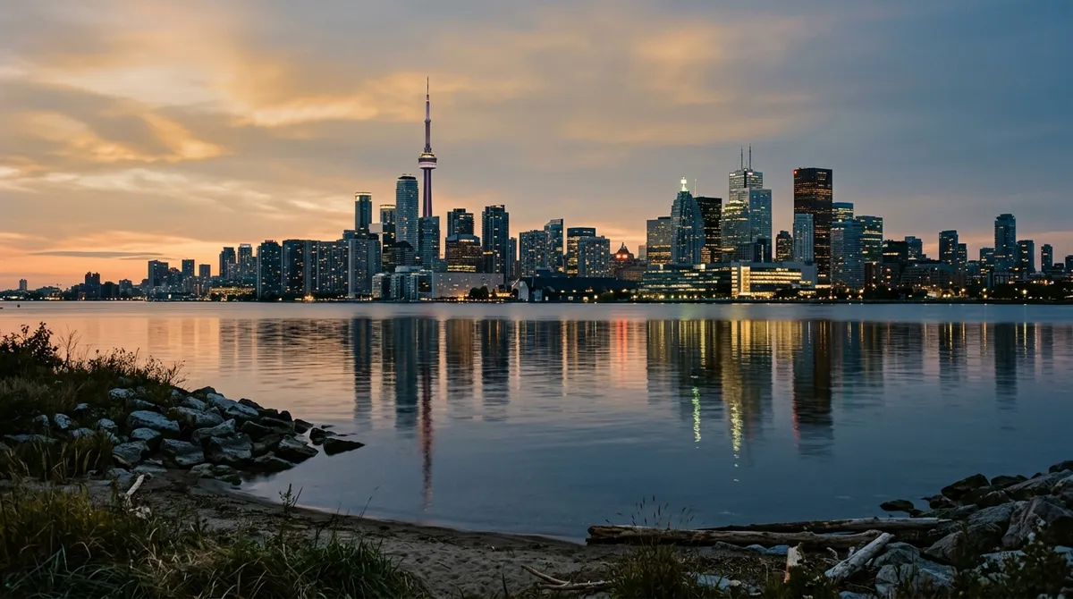 Vue urbaine d’une métropole canadienne au crépuscule