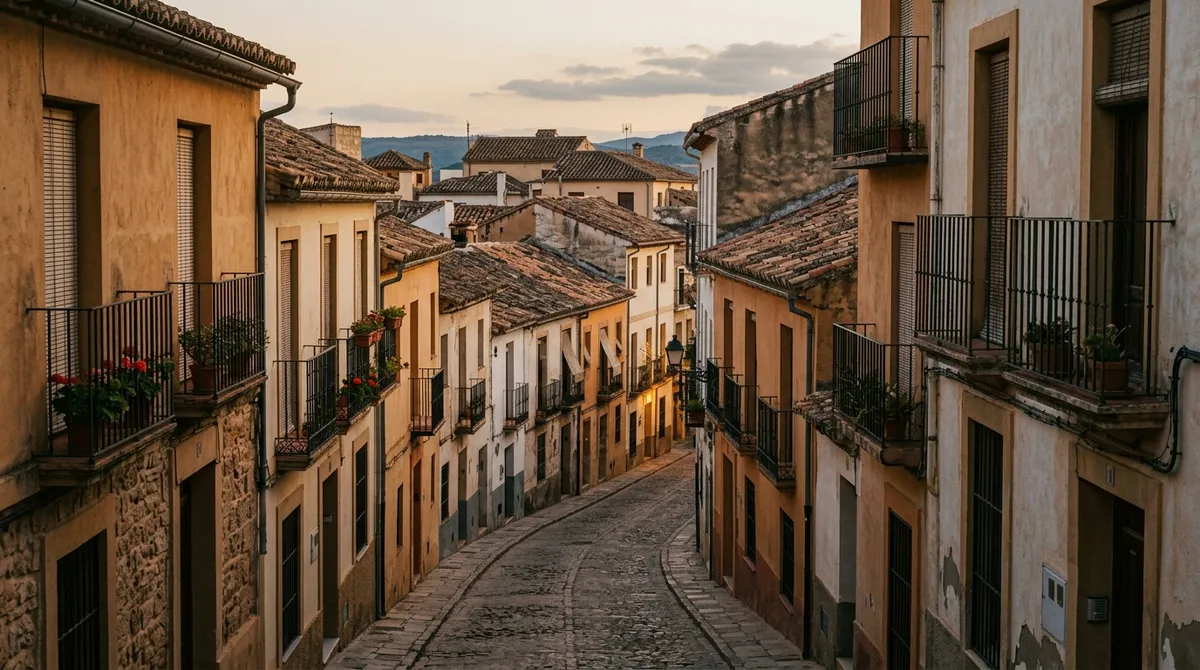 Vue d’une ville espagnole au crépuscule