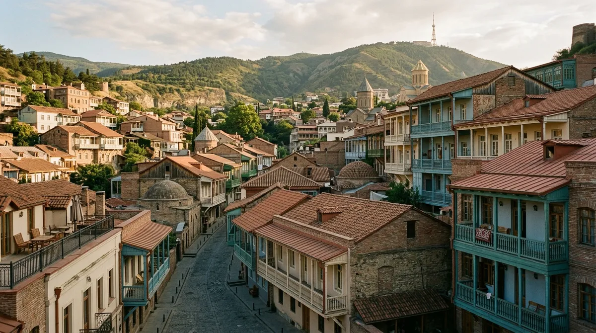 Vue de la vieille ville de Tbilissi avec ses toits et collines