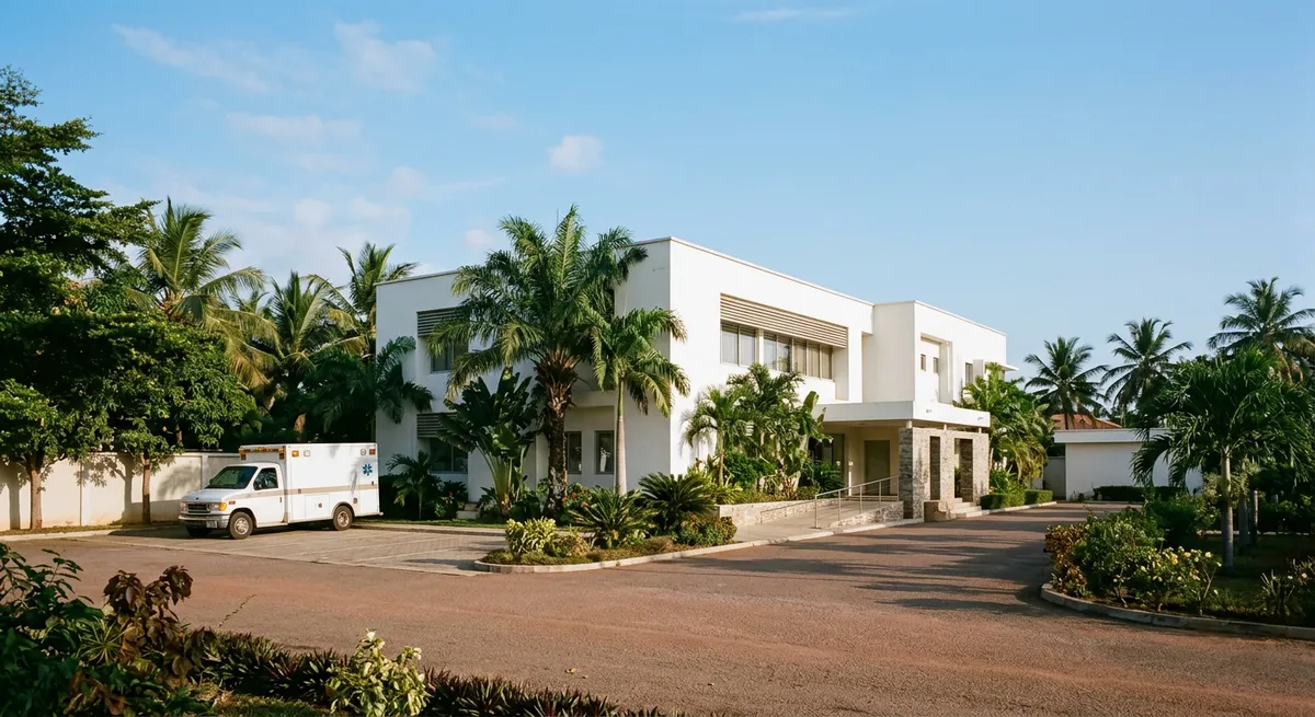 Façade d'une clinique privée moderne à Conakry
