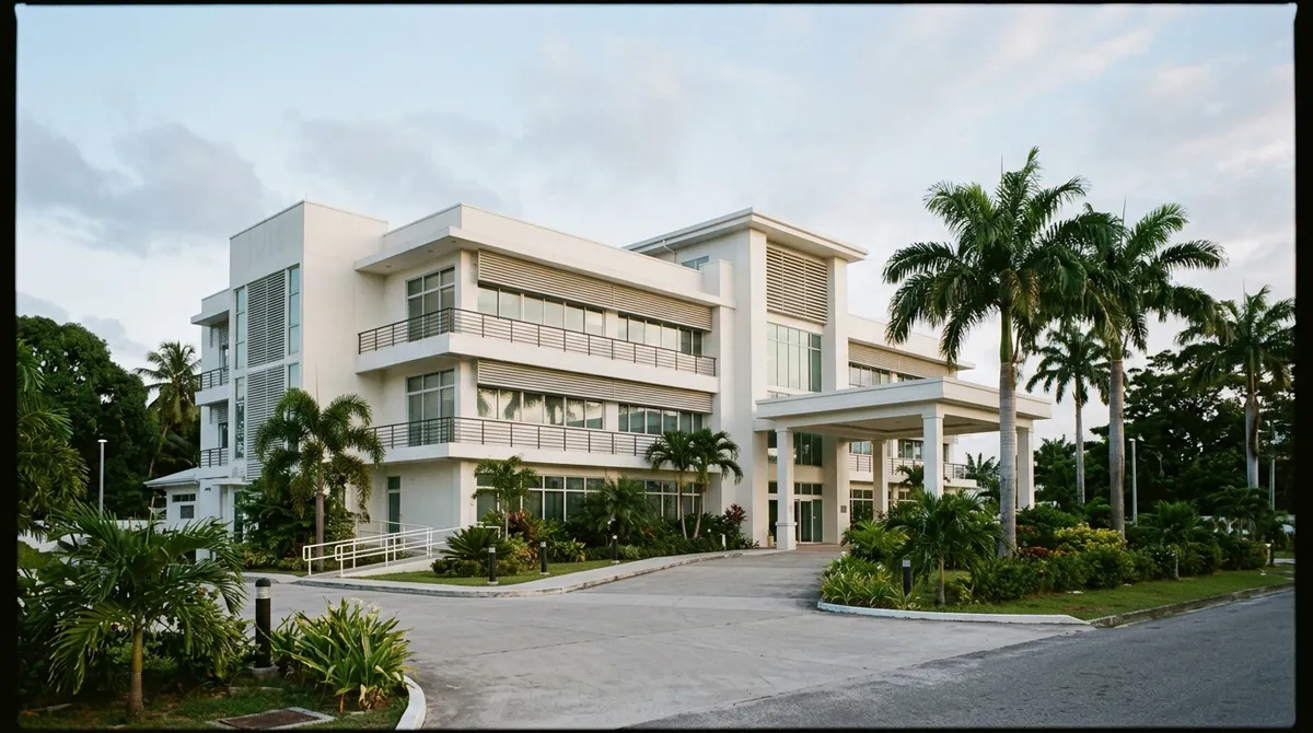 Façade d'un établissement de soins moderne à Georgetown, Guyana