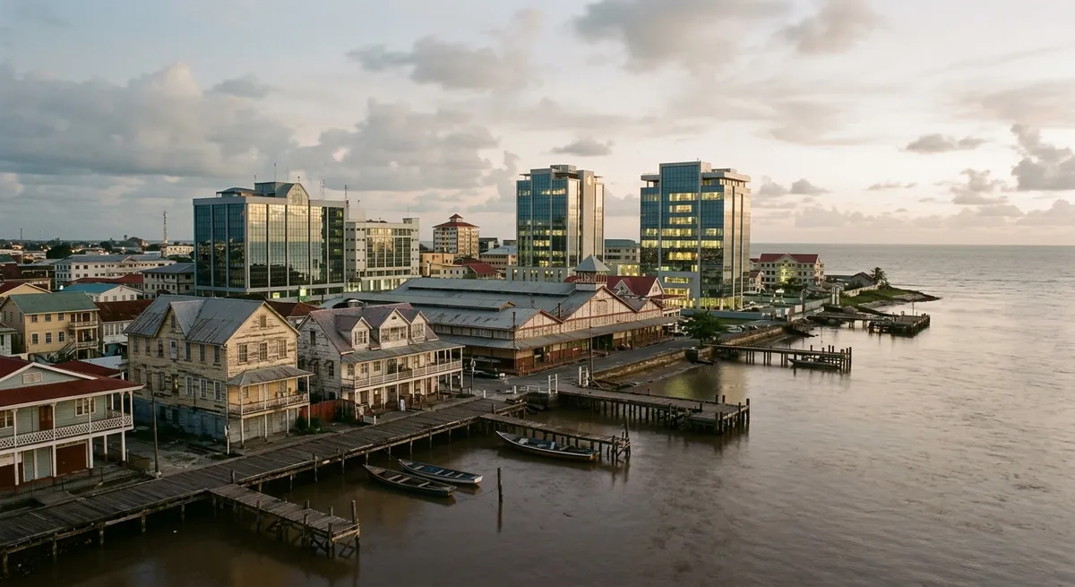 Vue urbaine de Georgetown, architecture coloniale et tours modernes du boom pétrolier