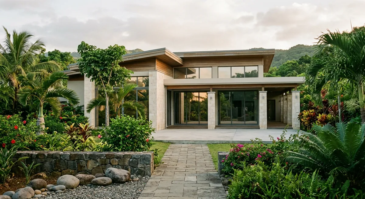 Bâtiment de clinique privée moderne à l'île Maurice, façade lumineuse au calme