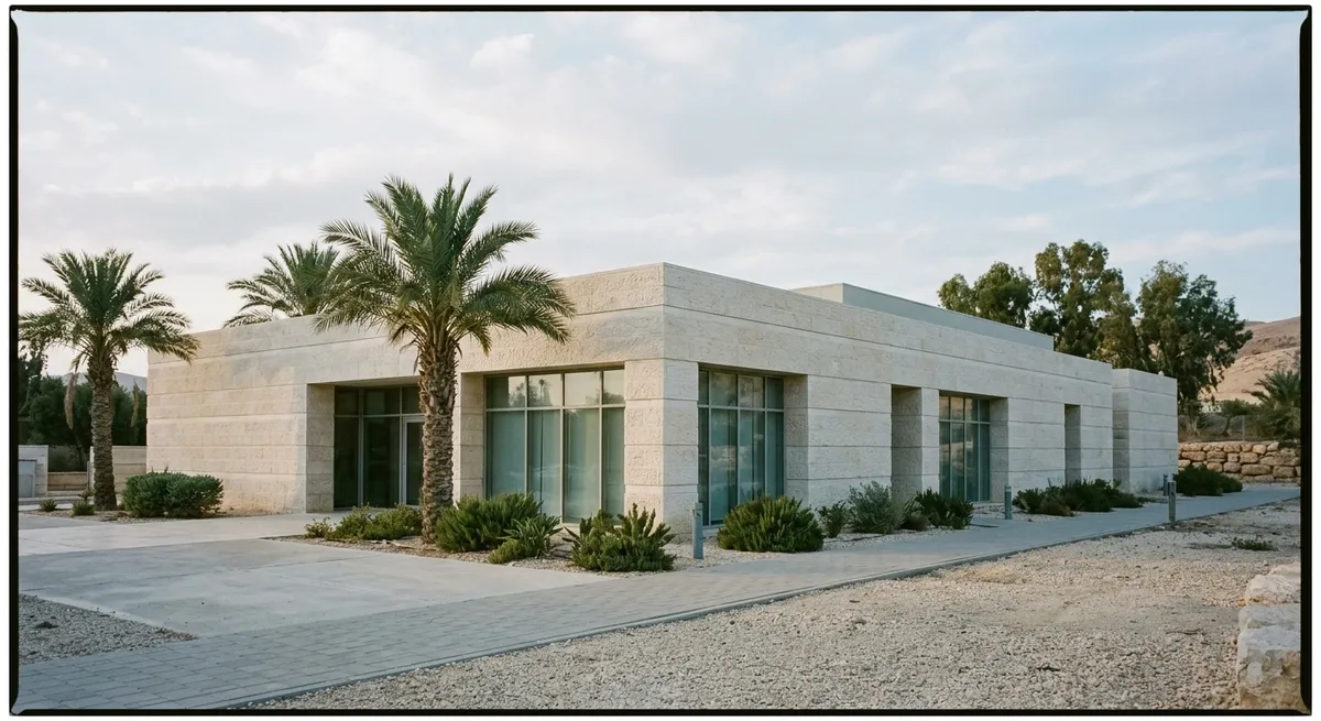 Façade contemporaine d'un centre médical israélien dans une lumière calme