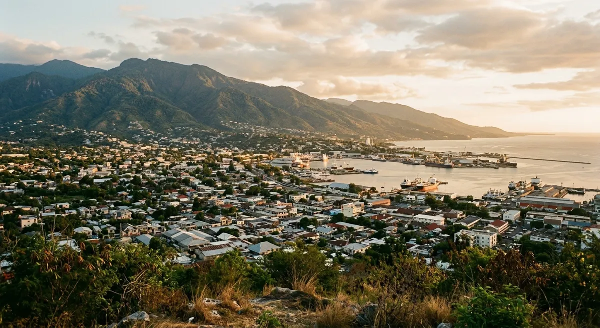 Vue du port et des collines de Kingston en lumière de fin d'après-midi