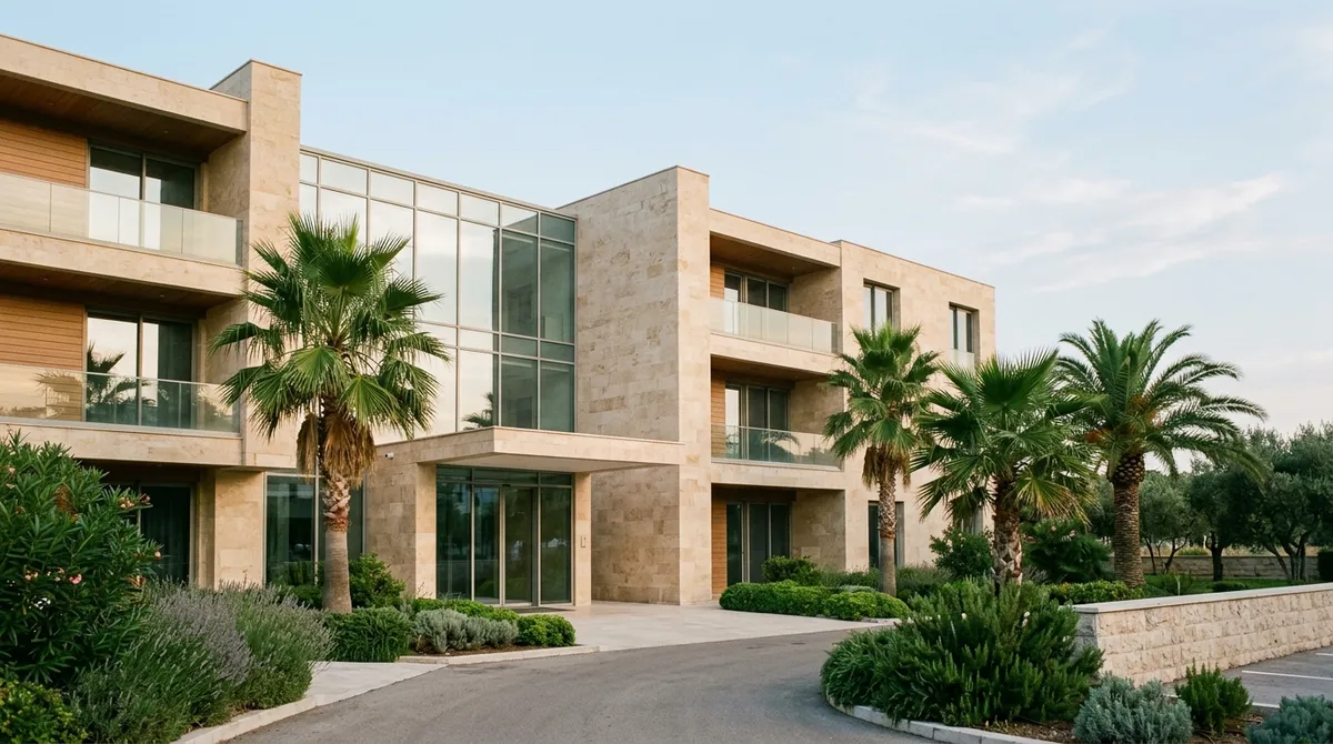 Façade d'une clinique privée moderne au Monténégro