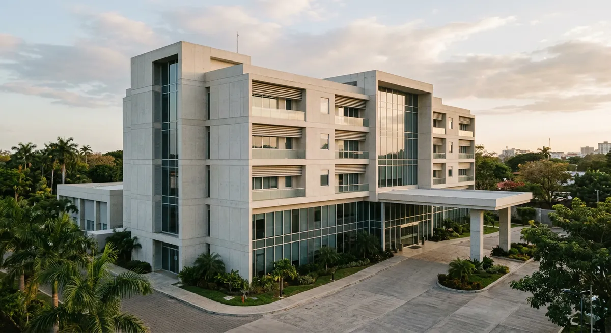 Façade moderne d'un hôpital privé à Managua
