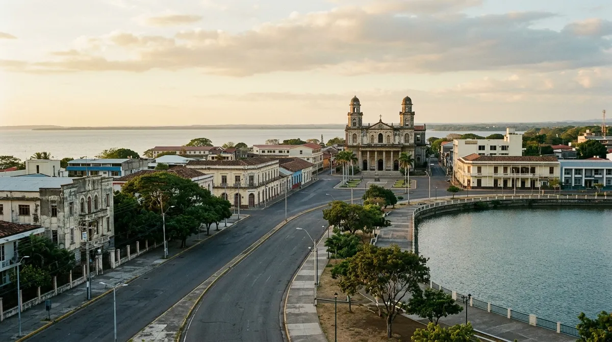 Vue urbaine de Managua au bord du lac