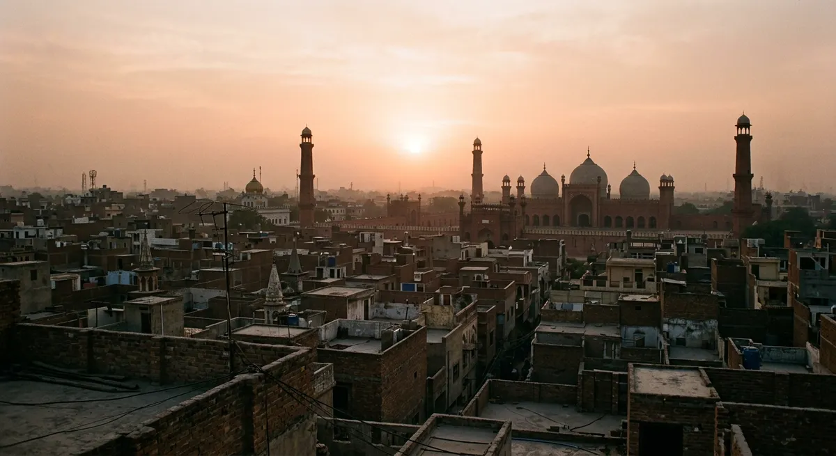 Vue urbaine de Lahore au Pakistan au coucher du soleil