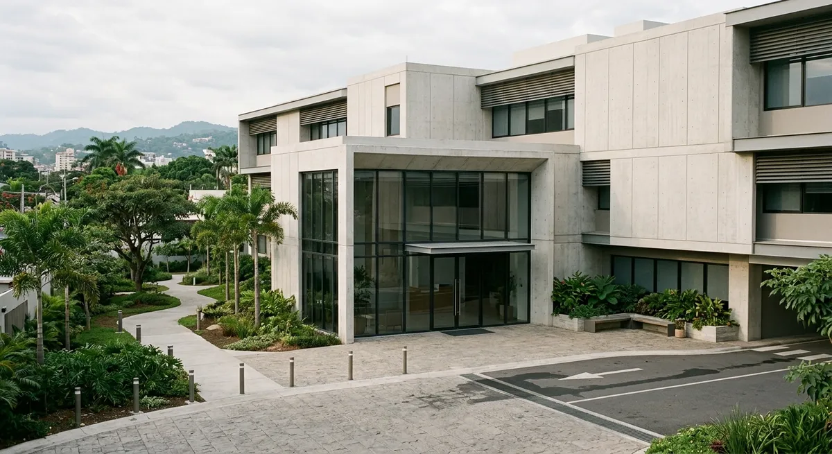 Façade d'une clinique privée moderne à San Salvador