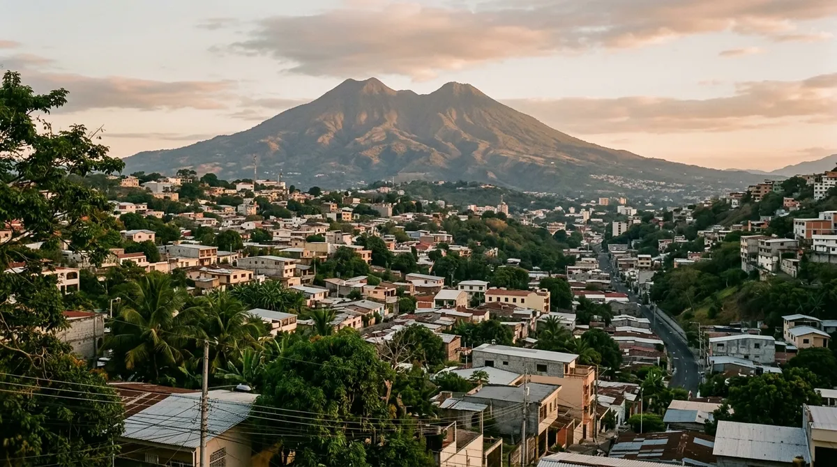 Vue urbaine de San Salvador avec le volcan en arrière-plan