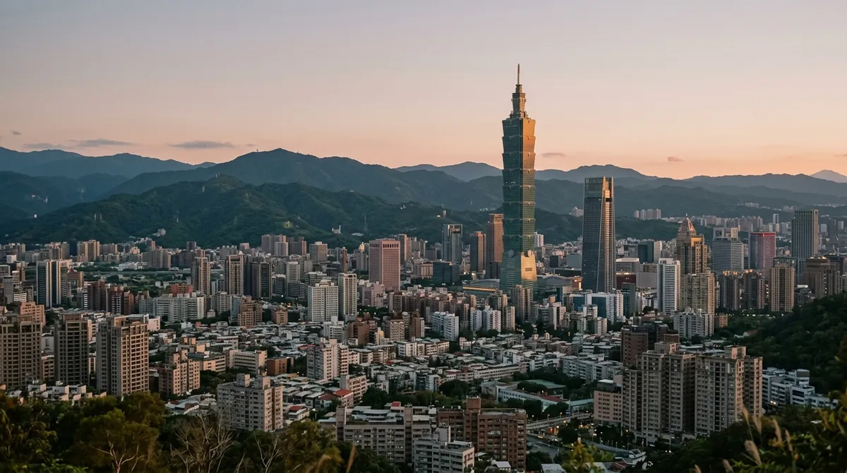 Vue panoramique de Taipei avec la tour Taipei 101 au crépuscule, sans personne