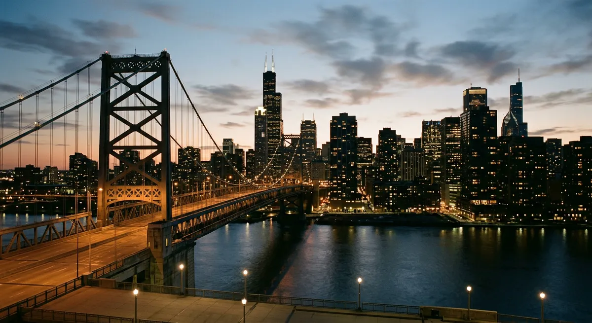 Skyline d’une grande ville américaine au crépuscule
